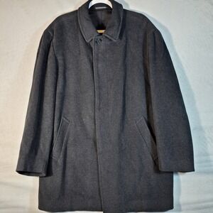 Jones New York Men's Wool Blend‎ Overcoat Black Vintage 90s Hidden Button XL?